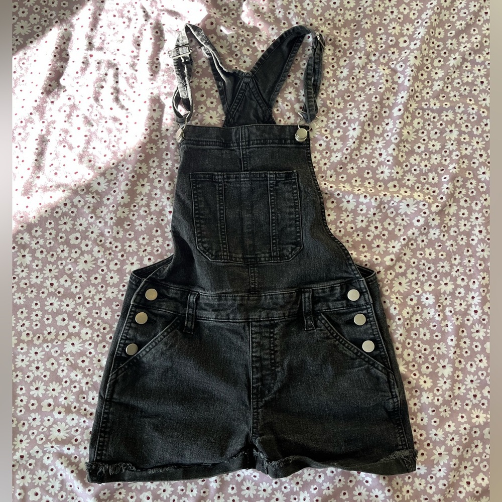 Black denim overall shorts
